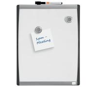 Nobo 1903779 - Pizarra Blanca Magnética Pequeña con Marco Arqueado, Montaje Adhesivo o Magnético, Incluye Rotulador e Imanes, 280x335 mm