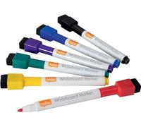 Nobo Rotuladores pizarra blanca – Mini, 6 colores, punta 2mm, tapa borrador magnética, no permanentes