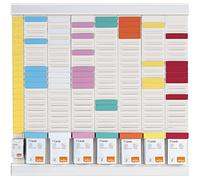 Nobo 1915627 - Kit de planificación semanal con enchufes T, pared, 7 columnas y 24 ranuras para enchufes T, índice 2, hojas T coloridas/columna índice incluidas, color blanco, 1915627