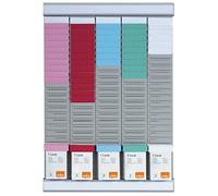 Nobo Kit Planificador Semanal de Pared para Tarjetas T, 5 Columnas y 24 Ranuras Tamaño 2, Incluye Tarjetas T en Diferentes Colores, 2911680