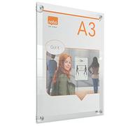 Nobo Panel Publicitario Móvil de Pared, Tamaño A3, Sin Marco, Vertical/Apaisado, Sistema de Ventosa para Montaje en Pared, Premium Plus, Transparente, 1915599