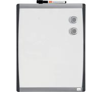 Nobo 1903779 - Pizarra Blanca Magnética Pequeña con Marco Arqueado, Montaje Adhesivo o Magnético, Incluye Rotulador e Imanes, 280x335 mm