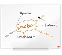 Nobo Pizarra No Magnética de Melamina con Bandeja para Rotuladores, 600 x 450mm, Marco Fino, Sistema de Instalación InvisaMount, Impression Pro, Blanco, 1915409