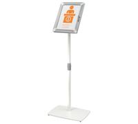 Nobo Premium Plus expositor de pie A4 con cerradura de llave | Expositor para oficina, escuela, hotel, tienda, altura regulable 760-1260 mm, giratorio, marco aluminio
