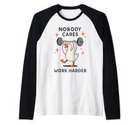 Nobody Cares Work Harder Funny Duck Workout Fitness Cita Camiseta Manga Raglan