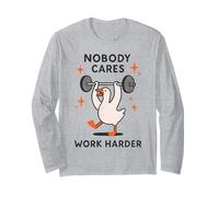 Nobody Cares Work Harder Funny Duck Workout Fitness Cita Manga Larga