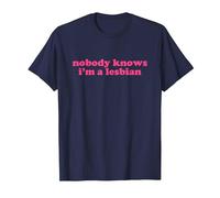 Nobody Knows I'm a Lesbian Shirt y2k Aesthetic Camiseta, Hombre, Azul Marino, L
