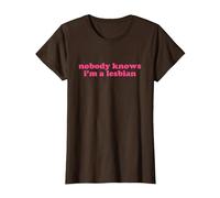 Nobody Knows I'm a Lesbian Shirt y2k Aesthetic Camiseta, Mujer, Marrón, XS