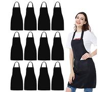 NOBONDO, Delantales unisex con 2 bolsillos espaciosos, lavables a máquina para cocina, manualidades, barbacoa o dibujo, 12 unidades, Negro