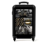 NoBoringSuitcases.com® Equipaje de Mano Maleta Trolley Maleta de Viaje Pequeña con 4 Ruedas - Collage - Mujer - Hojas - Oro - Coche - Equipaje de Cabina