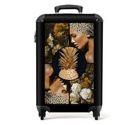 NoBoringSuitcases.com® Equipaje de Mano Trolley Case Maleta Pequeña con 4 Ruedas - Mujer - Flores - Dorado - Collage - Piña - Equipaje de Cabina