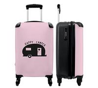 NoBoringSuitcases.com® Maleta de equipaje de mano, ligera, 4 ruedas, diseño Happy Camper, cerradura de combinación, resistente a los rayos UV, 55 cm-35 cm - 20 cm, color rosa, Feliz autocaravana rosa,