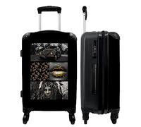 NoBoringSuitcases.com® Maleta Grande - Collage - Mujer - Hojas - Dorado - Auto - Cerradura de combinación TSA - Trolley rígido 4 Ruedas - 90 litros - Maleta de Viaje - 66 cm