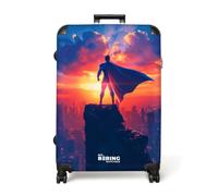 NoBoringSuitcases.com® Maleta Grande Niños 77x51.5x28 cm Maletas Grandes Viaje Infantil Trolley Rígida Ligera 4 Ruedas Talla L XL Equipaje Large Superhéroe - Ciudad - Atardecer