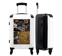 NoBoringSuitcases.com® Maleta Grande - Tigre - Flor de Almendro - Dorado - Collage - Flores - Candado de Combinación TSA - Trolley Rígido 4 Ruedas - 90 litros - Maleta de Viaje - 66 cm