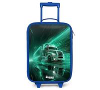 NoBoringSuitcases.com® Maleta Infantil Azul Compacto 48x31x19 cm Maletas De Viaje Cabina Trolley con Ruedas LED Rigida Ultraligero - Niños - Camión - Neón - Verde - Ciudad