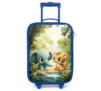 NoBoringSuitcases.com® Maleta Infantil Azul Compacto 48x31x19 cm Maletas De Viaje Cabina Trolley con Ruedas LED Rigida Ultraligero - Niñas - Elefante - Tigre - Bosque - Selva