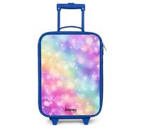 NoBoringSuitcases.com® Maleta Infantil Azul Compacto 48x31x19 cm Maletas De Viaje Cabina Trolley con Ruedas LED Rigida Ultraligero - Niñas - Luz - Arco Iris - Corazones