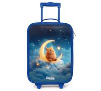 NoBoringSuitcases.com® Maleta Infantil Azul Compacto 48x31x19 cm Maletas De Viaje Cabina Trolley con Ruedas LED Rigida Ultraligero - Niñas - Monstruo - Luna - Naranja