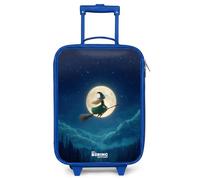 NoBoringSuitcases.com® Maleta Infantil Azul Compacto 48x31x19 cm Maletas De Viaje Cabina Trolley con Ruedas LED Rigida Ultraligero - Niños - Bruja - Luz Luna - Vuelo