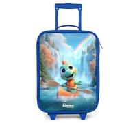 NoBoringSuitcases.com® Maleta Infantil Azul Compacto 48x31x19 cm Maletas De Viaje Cabina Trolley con Ruedas LED Rigida Ultraligero - Niñas - Dino - Naturaleza - Cascada