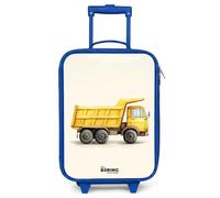 NoBoringSuitcases.com® Maleta Infantil Azul Compacto 48x31x19 cm Maletas De Viaje Cabina Trolley con Ruedas LED Rigida Ultraligero - Niños - Camión volquete - Firmado - Amarillo