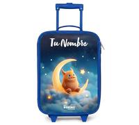 NoBoringSuitcases.com® Maleta Infantil Azul Personalizado con Nombre 48x31x19 cm Maletas De Viaje Cabina Trolley con Ruedas LED Rigida Ultraligero - Niñas - Monstruo - Luna - Naranja