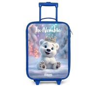 NoBoringSuitcases.com® Maleta Infantil Azul Personalizado con Nombre 48x31x19 cm Maletas De Viaje Cabina Trolley con Ruedas LED Rigida Ultraligero - Niñas - Oso Polar - Corona - Invierno