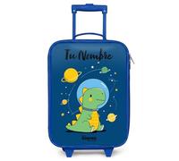 NoBoringSuitcases.com® Maleta Infantil Azul Personalizado con Nombre 48x31x19 cm Maletas De Viaje Cabina Trolley con Ruedas LED Rigida Ultraligero - Niños - Dino - Planeta - Estrella - Azul