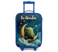 NoBoringSuitcases.com® Maleta Infantil Azul Personalizado con Nombre 48x31x19 cm Maletas De Viaje Cabina Trolley con Ruedas LED Rigida Ultraligero - Niños - Verde - Monstruo - Luna Creciente