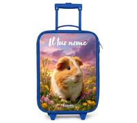 NoBoringSuitcases.com® Maleta Infantil Azul Personalizado con Nombre 48x31x19 cm Maletas De Viaje Cabina Trolley con Ruedas LED Rigida Ultraligero - Niñas - Cobayas - Naturaleza - Animal