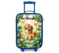NoBoringSuitcases.com® Maleta Infantil Azul Personalizado con Nombre 48x31x19 cm Maletas De Viaje Cabina Trolley con Ruedas LED Rigida Ultraligero - Niñas - Caballo - Flores - Mariposas