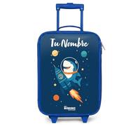 NoBoringSuitcases.com® Maleta Infantil Azul Personalizado con Nombre 48x31x19 cm Maletas De Viaje Cabina Trolley con Ruedas LED Rigida Ultraligero - Niños - Animal - Espacio - Planeta - Cohete