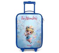 NoBoringSuitcases.com® Maleta Infantil Azul Personalizado con Nombre 48x31x19 cm Maletas De Viaje Cabina Trolley con Ruedas LED Rigida Ultraligero - Niñas - Hada Mariposa - Cielo Floral