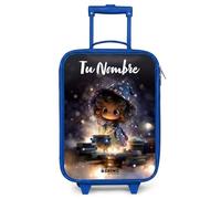 NoBoringSuitcases.com® Maleta Infantil Azul Personalizado con Nombre 48x31x19 cm Maletas De Viaje Cabina Trolley con Ruedas LED Rigida Ultraligero - Niños - Noche - Magia