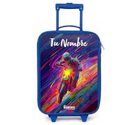 NoBoringSuitcases.com® Maleta Infantil Azul Personalizado con Nombre 48x31x19 cm Maletas De Viaje Cabina Trolley con Ruedas LED Rigida Ultraligero - Niños - Bicicleta Cross - Colores neón - Líneas