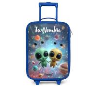 NoBoringSuitcases.com® Maleta Infantil Azul Personalizado con Nombre 48x31x19 cm Maletas De Viaje Cabina Trolley con Ruedas LED Rigida Ultraligero - Niños - Alegre - Alienígena - Amigos
