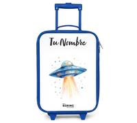 NoBoringSuitcases.com® Maleta Infantil Azul Personalizado con Nombre 48x31x19 cm Maletas De Viaje Cabina Trolley con Ruedas LED Rigida Ultraligero - Niños - Nave Espacial - Rayo luz