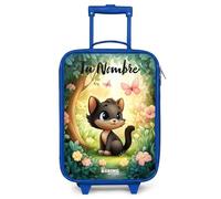 NoBoringSuitcases.com® Maleta Infantil Azul Personalizado con Nombre 48x31x19 cm Maletas De Viaje Cabina Trolley con Ruedas LED Rigida Ultraligero - Niñas - Gato - Mariposa - Flores