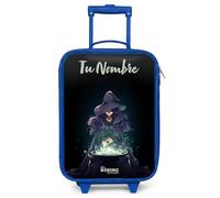 NoBoringSuitcases.com® Maleta Infantil Azul Personalizado con Nombre 48x31x19 cm Maletas De Viaje Cabina Trolley con Ruedas LED Rigida Ultraligero - Niños - Bruja - Caldero - Magia