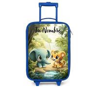 NoBoringSuitcases.com® Maleta Infantil Azul Personalizado con Nombre 48x31x19 cm Maletas De Viaje Cabina Trolley con Ruedas LED Rigida Ultraligero - Niñas - Elefante - Tigre - Bosque - Selva