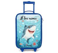 NoBoringSuitcases.com® Maleta Infantil Azul Personalizado con Nombre 48x31x19 cm Maletas De Viaje Cabina Trolley con Ruedas LED Rigida Ultraligero - Niños - Tiburón - Agua - Mar