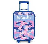 NoBoringSuitcases.com® Maleta Infantil Azul Personalizado con Nombre 48x31x19 cm Maletas De Viaje Cabina Trolley con Ruedas LED Rigida Ultraligero - Niñas - Camuflaje - Rosa - Azul