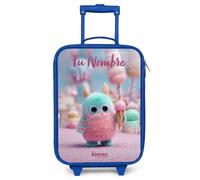 NoBoringSuitcases.com® Maleta Infantil Azul Personalizado con Nombre 48x31x19 cm Maletas De Viaje Cabina Trolley con Ruedas LED Rigida Ultraligero - Niñas - Monstruo - Dulce - Aventura
