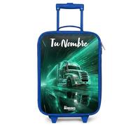 NoBoringSuitcases.com® Maleta Infantil Azul Personalizado con Nombre 48x31x19 cm Maletas De Viaje Cabina Trolley con Ruedas LED Rigida Ultraligero - Niños - Camión - Neón - Verde - Ciudad
