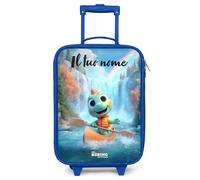 NoBoringSuitcases.com® Maleta Infantil Azul Personalizado con Nombre 48x31x19 cm Maletas De Viaje Cabina Trolley con Ruedas LED Rigida Ultraligero - Niñas - Dino - Naturaleza - Cascada