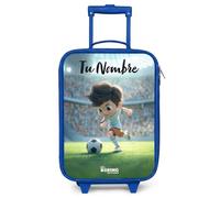 NoBoringSuitcases.com® Maleta Infantil Azul Personalizado con Nombre 48x31x19 cm Maletas De Viaje Cabina Trolley con Ruedas LED Rigida Ultraligero - Niños - Fútbol - Estadio - Luz Solar