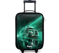 NoBoringSuitcases.com® Maleta Infantil Compacto 48x31x19 cm Maletas De Viaje Cabina Trolley con Ruedas LED Rigida Ultraligero - Niños - Camión - Neón - Verde - Ciudad