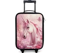 NoBoringSuitcases.com® Maleta Infantil Compacto 48x31x19 cm Maletas De Viaje Cabina Trolley con Ruedas LED Rigida Ultraligero - Niñas - Unicornio - Rosa - Mariposas - Flores