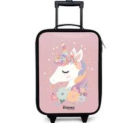 NoBoringSuitcases.com® Maleta Infantil Compacto 48x31x19 cm Maletas De Viaje Cabina Trolley con Ruedas LED Rigida Ultraligero - Niñas - Unicornio - Rosa - Flores